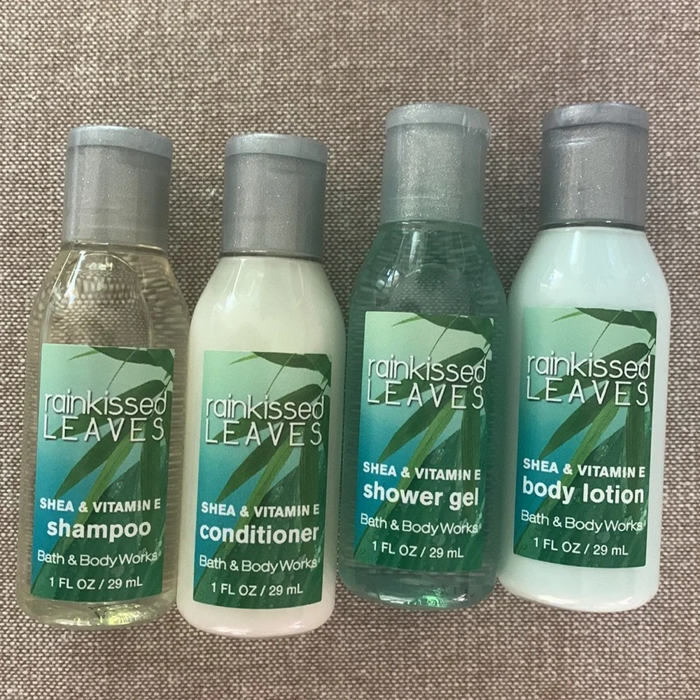 Bath & Body Rainkissed Leaves Lot of 8 New Shampoo Conditioner Lotion 1 oz each